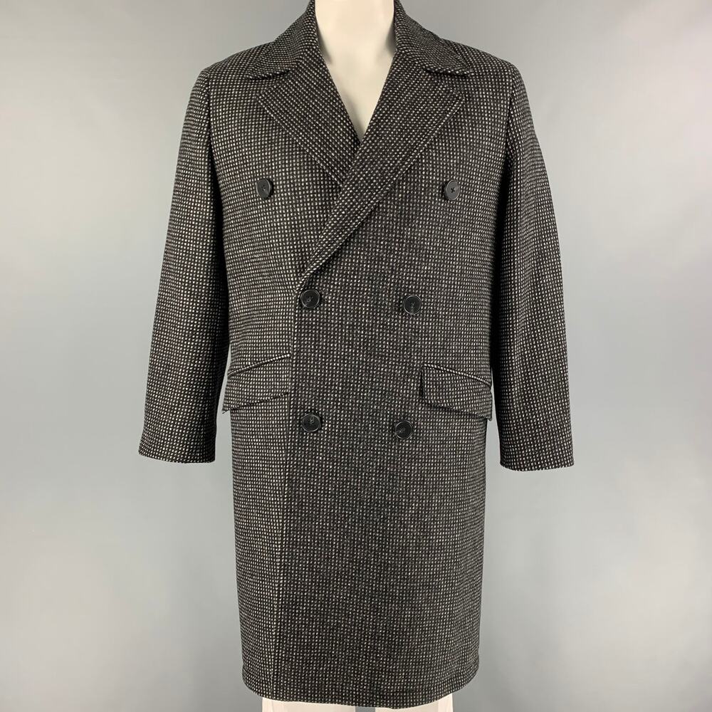 THE KOOPLES Size S Black Grey Grid Wool Blend Notch Lapel Coat